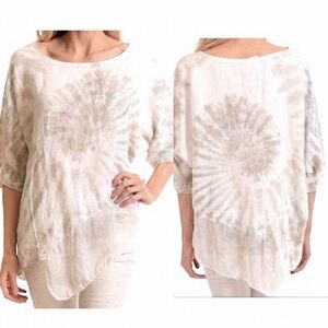 Valentina Naldi 100% Linen from Italy Tie Dye Short Sleeve Top Blouse Shirt S